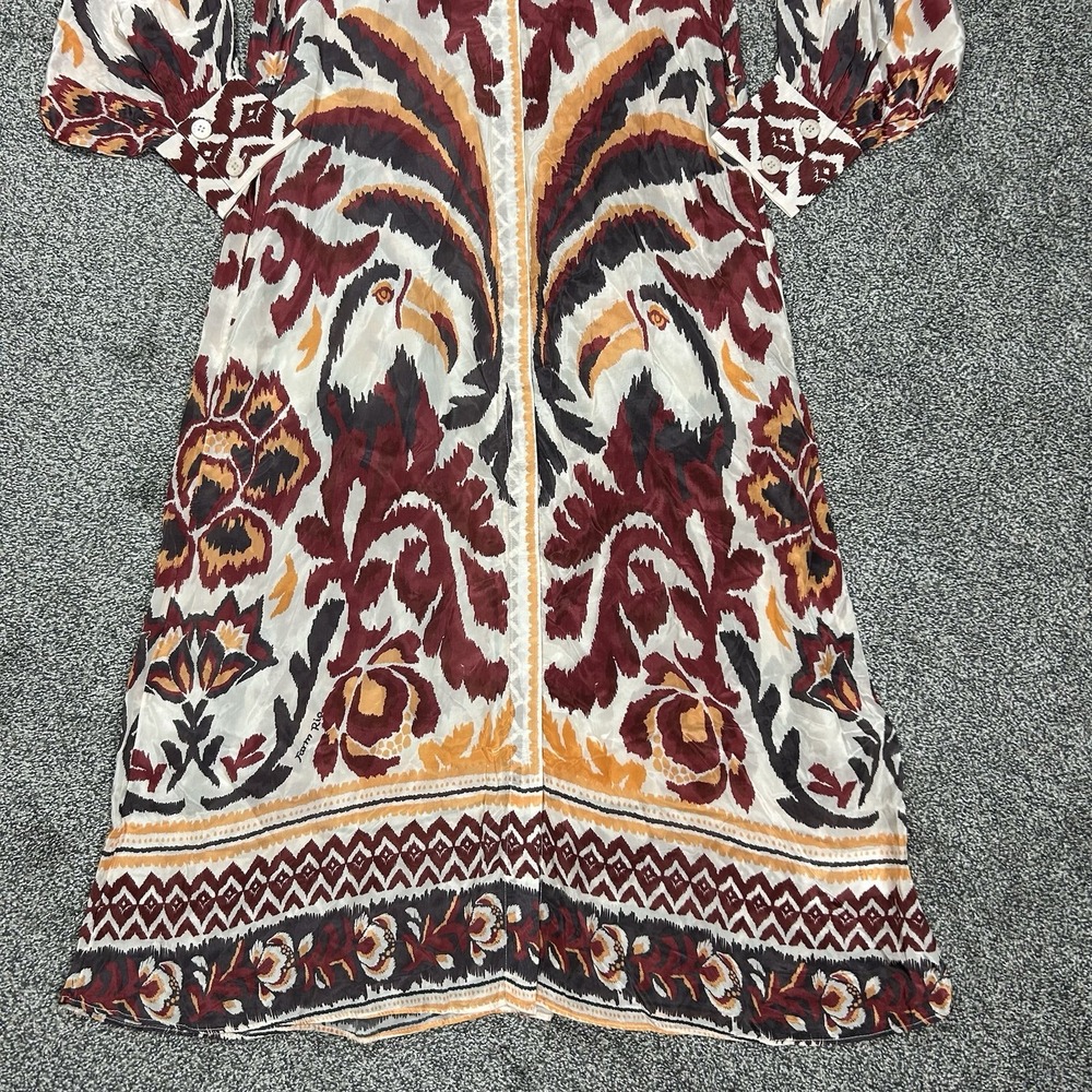NWOT Farm Rio Cream Toucans Scarf Maxi Dress Womens XS Long Sleeve NO TIE SCARF - Picture 4 of 16